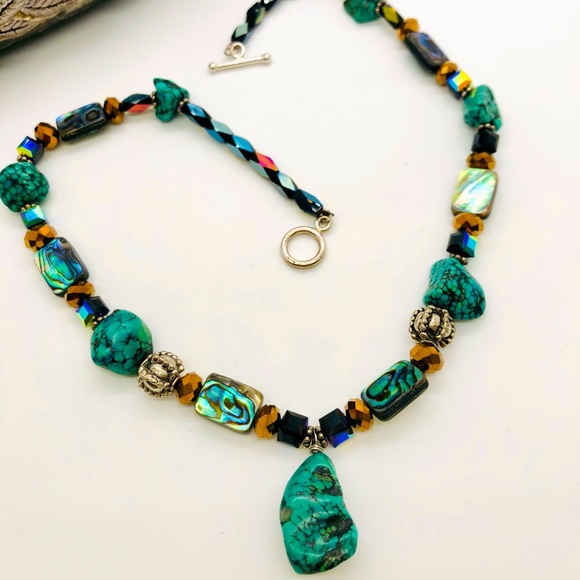 Vintage Turquoise Abalone Bead Necklace - Picture 7 of 14